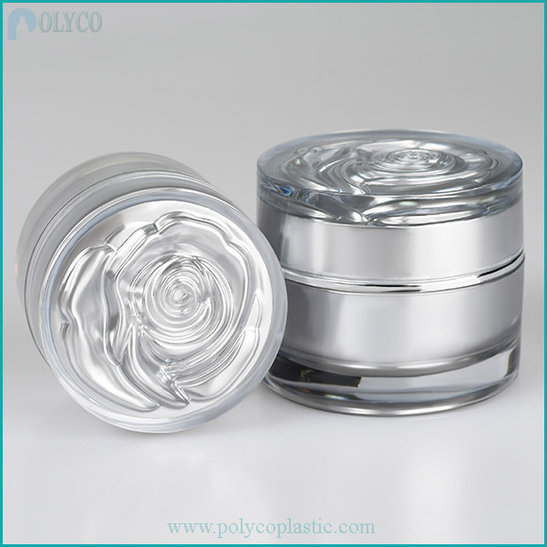 Cosmetic jar with gray-white rose cap