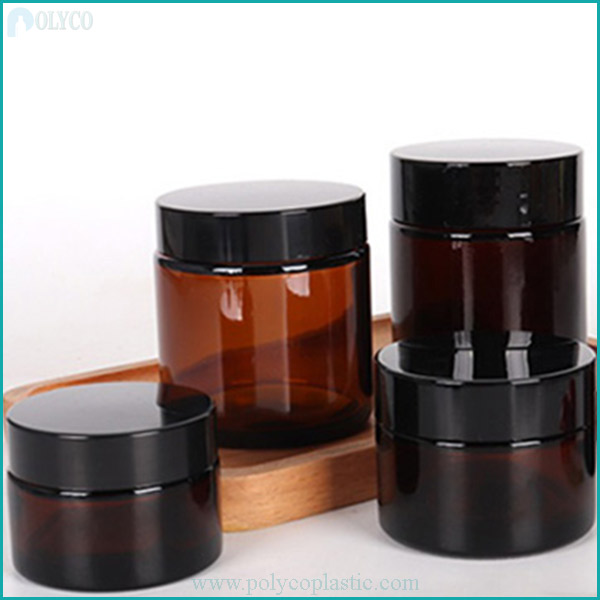 Brown glass jar with plastic lid